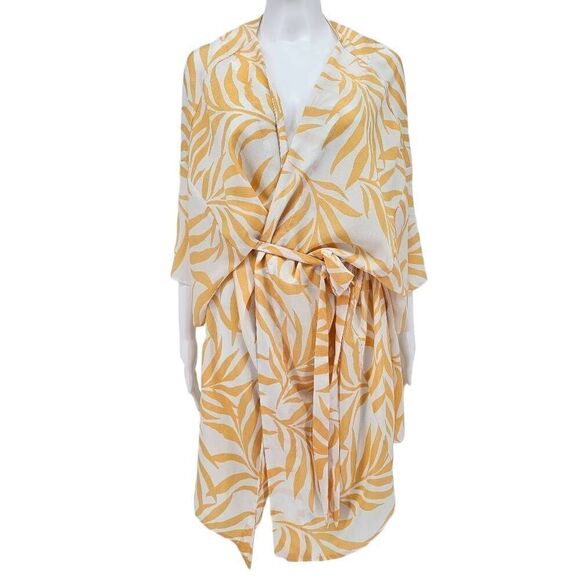 Maison Du Soir Kimono Robe Palm Yellow M/L - Picture 1 of 6